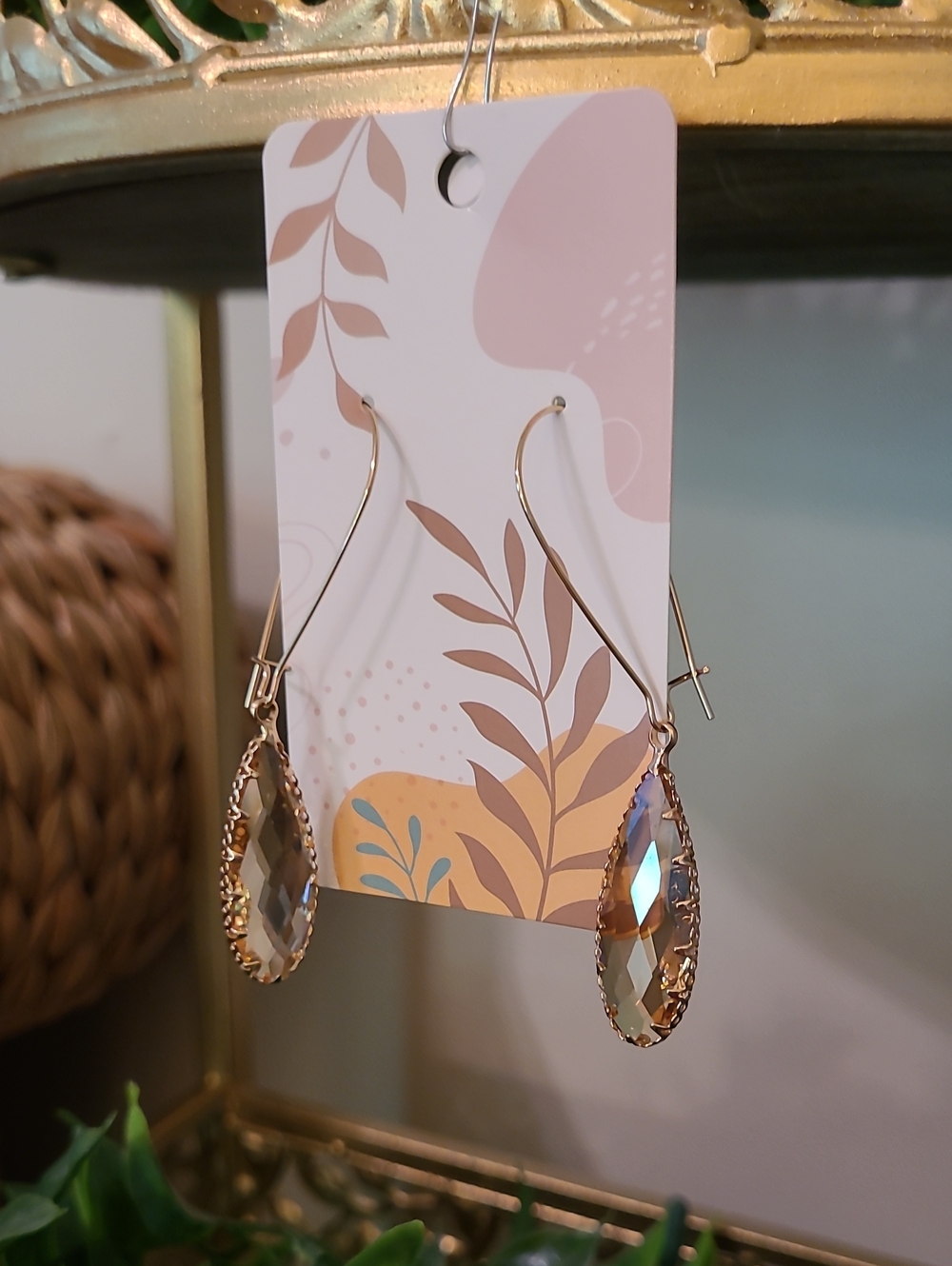 NWT Gold Teardrop Crystal Dangle Earrings